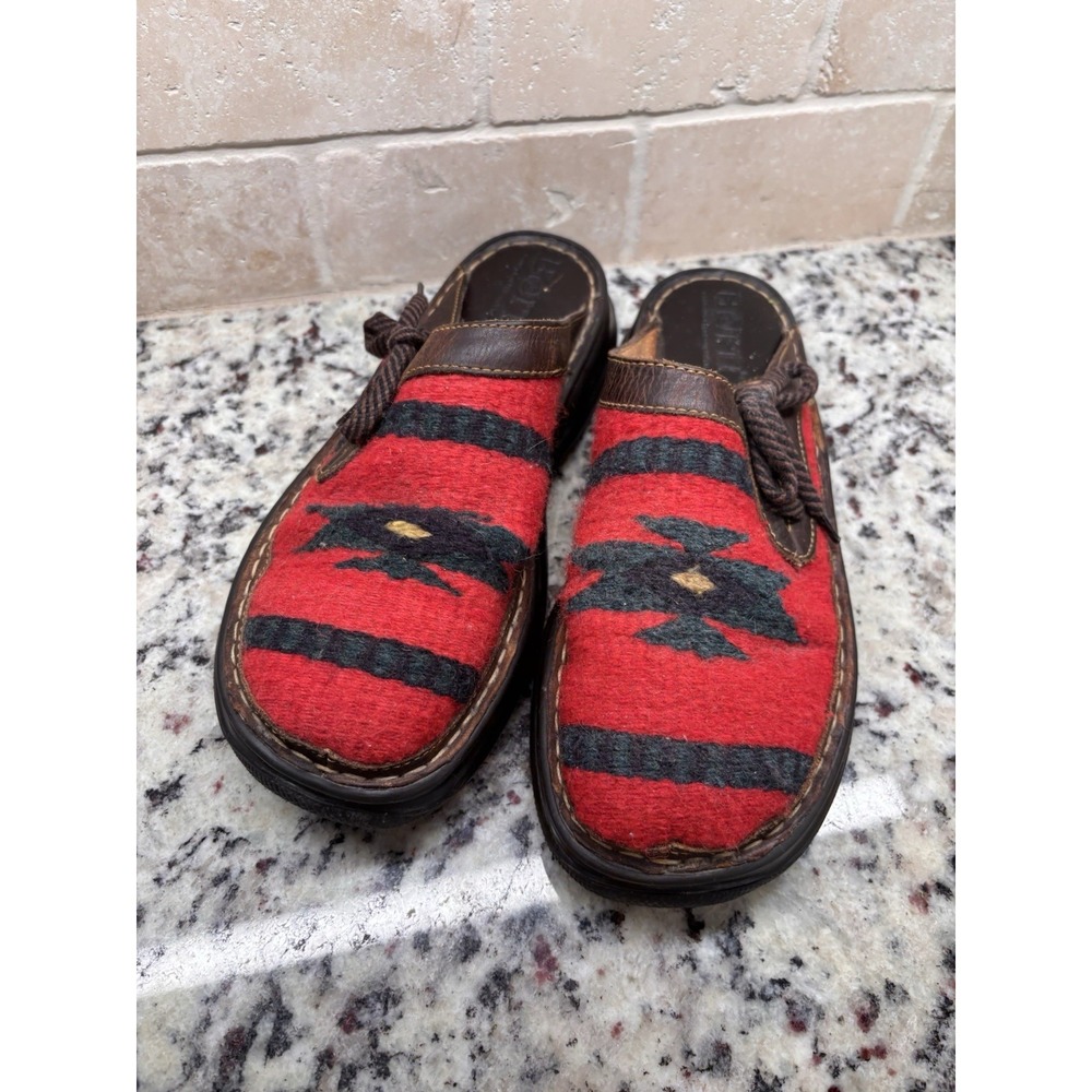 BORN Merida Clog Mule Shoe Woven Aztec Tribal Blanket Red Womens Size 8M/39